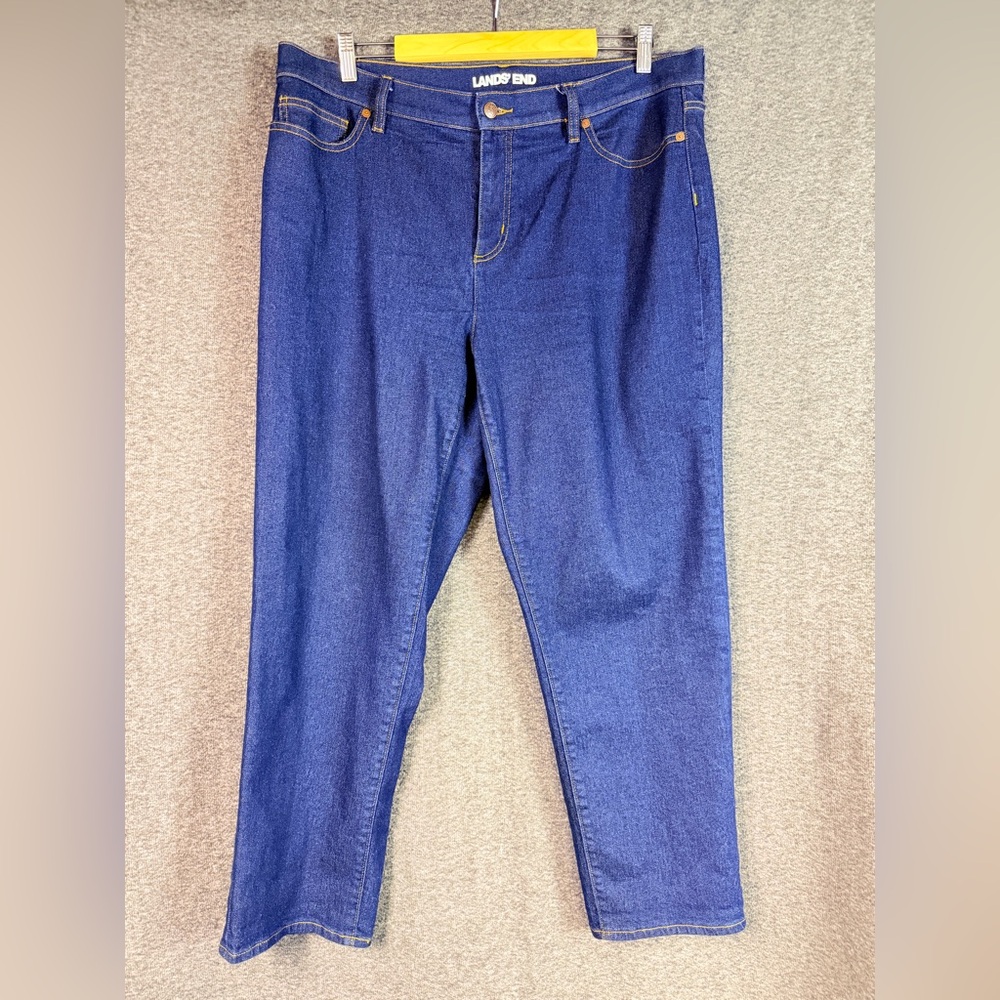 Lands’ End Women Jeans Petite 18 Dark Wash Straight Leg Stretch Denim Pants